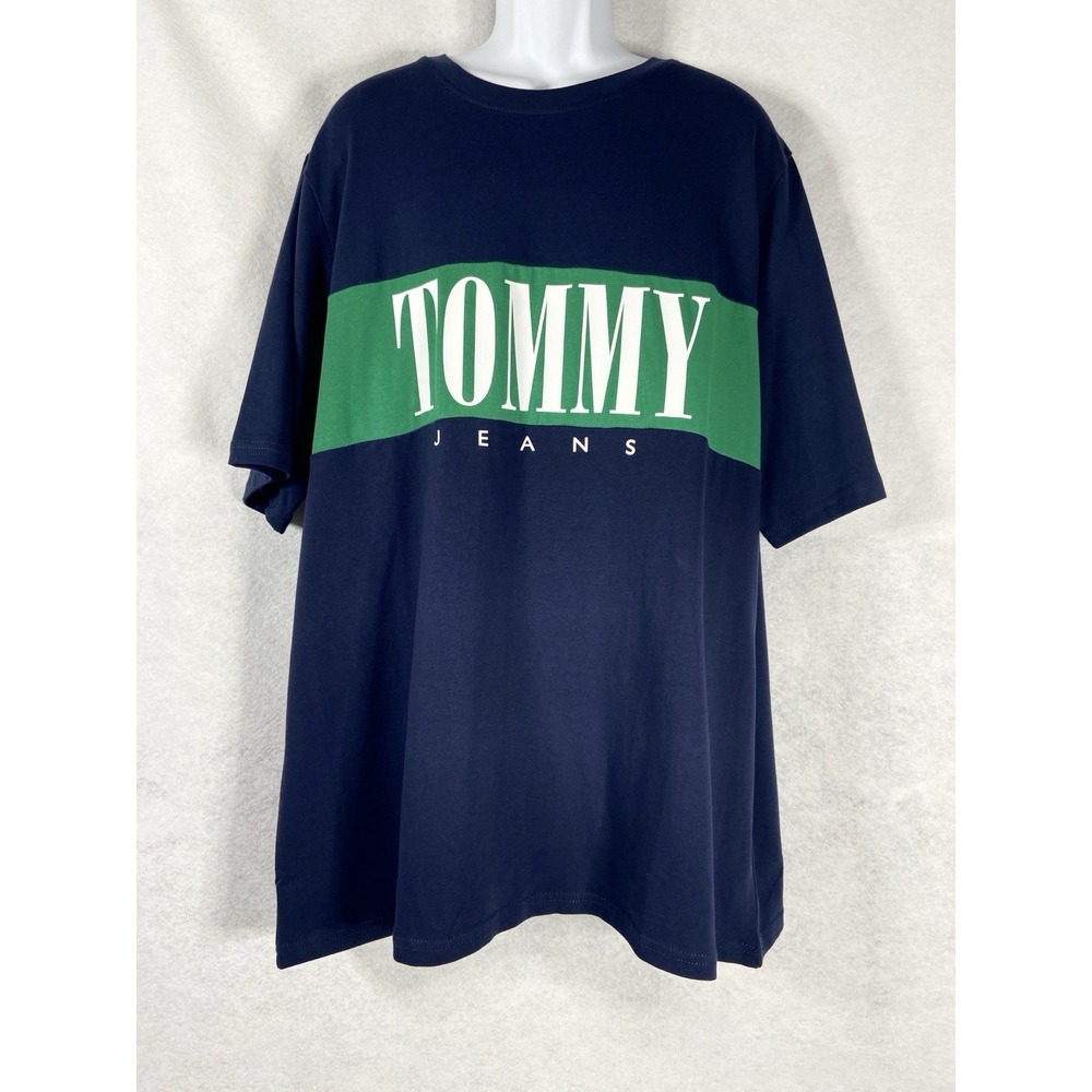 Tommy Jeans Graphic T-Shirt Men's 3XL Blue Green Short Sleeve 100% Cotton New